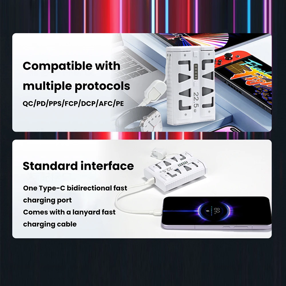 2×21700 배터리 케이스, 22.5W 고속 충전 DIY 보조배터리 키트, 원클릭 배터리 교체 지원