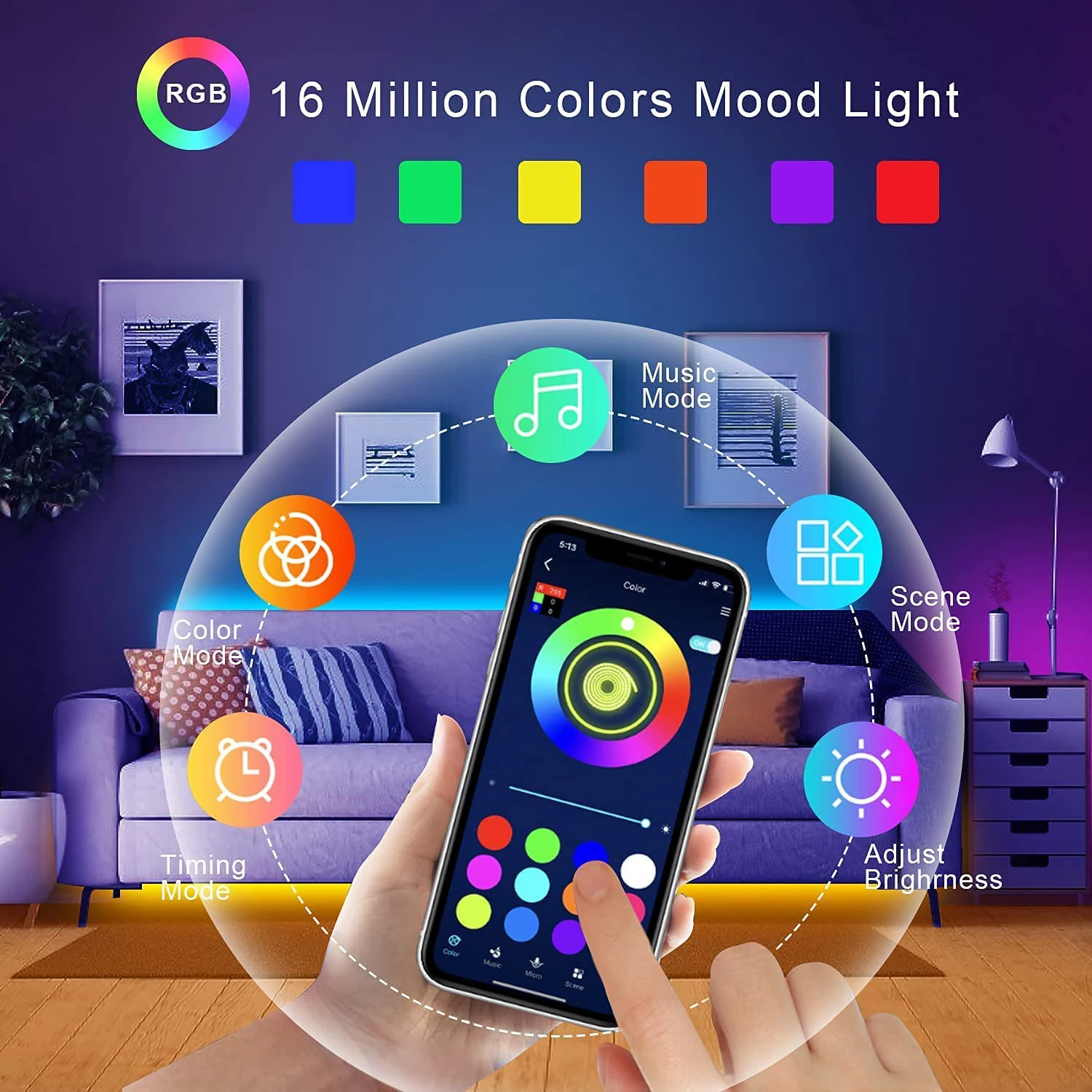 Mikenoon 5V RGB 5050 LED Light Strip with USB & Remote Control 2