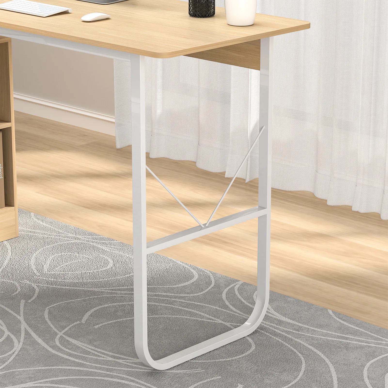 1Pc Writing Desk, Large L-Shaped Workstation Executive Desk with 3 Drawers and 2 Shelves, Corner Computer Desk for Home Office 5