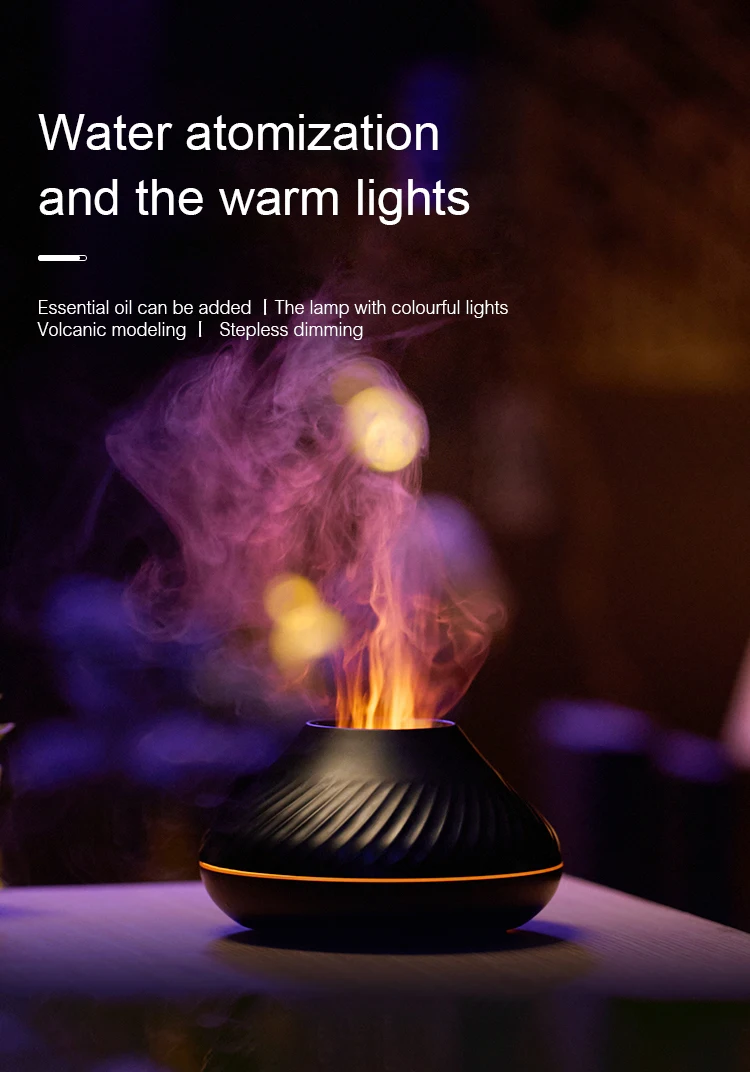 Kinscoter Volcanic Aroma Diffuser Essential Oil Lamp 130ml USB Portable Air Humidifier with Color Flame Night Light