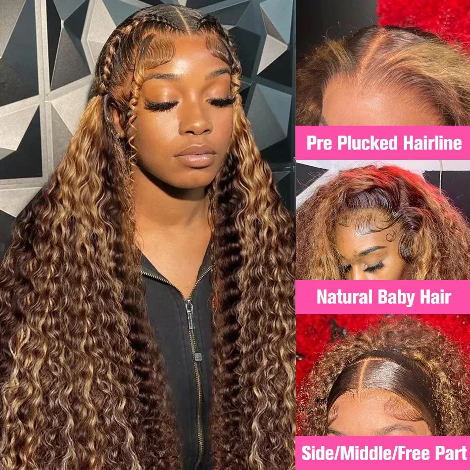 Human Hair Wig 38 40Inch Highlight Loose Deep Wave Lace Frontal Wigs Human Hair