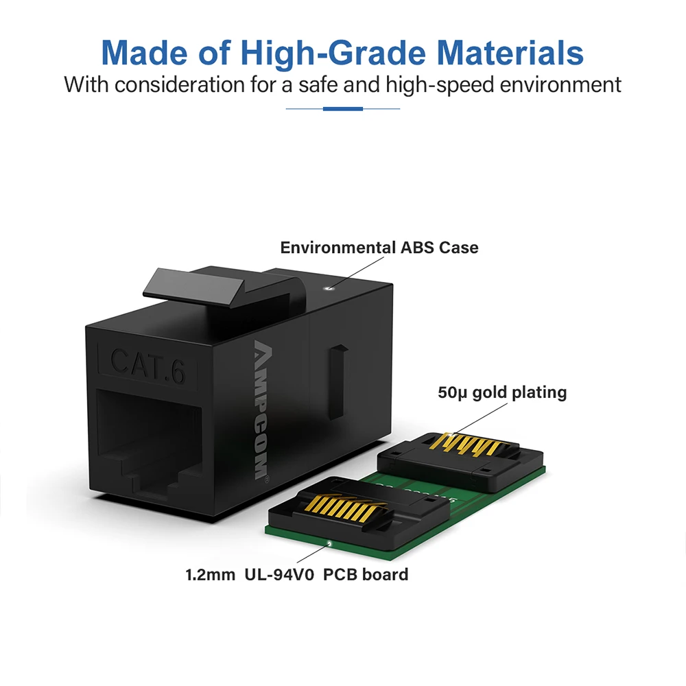 CAT6A RJ45 accoppiatore in linea Jack Keystone, accoppiatori adattatore Extender modulo Keystone AMPCOM RJ45 Cat6 CAT5E dritto-Through