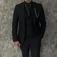 Black Luxury Men's Suits Elegant Slim Fit Male Blazer Peak Lapel Latest Three-Piece (Jacket+Pants+Vest) Terno Masculino Completo 1