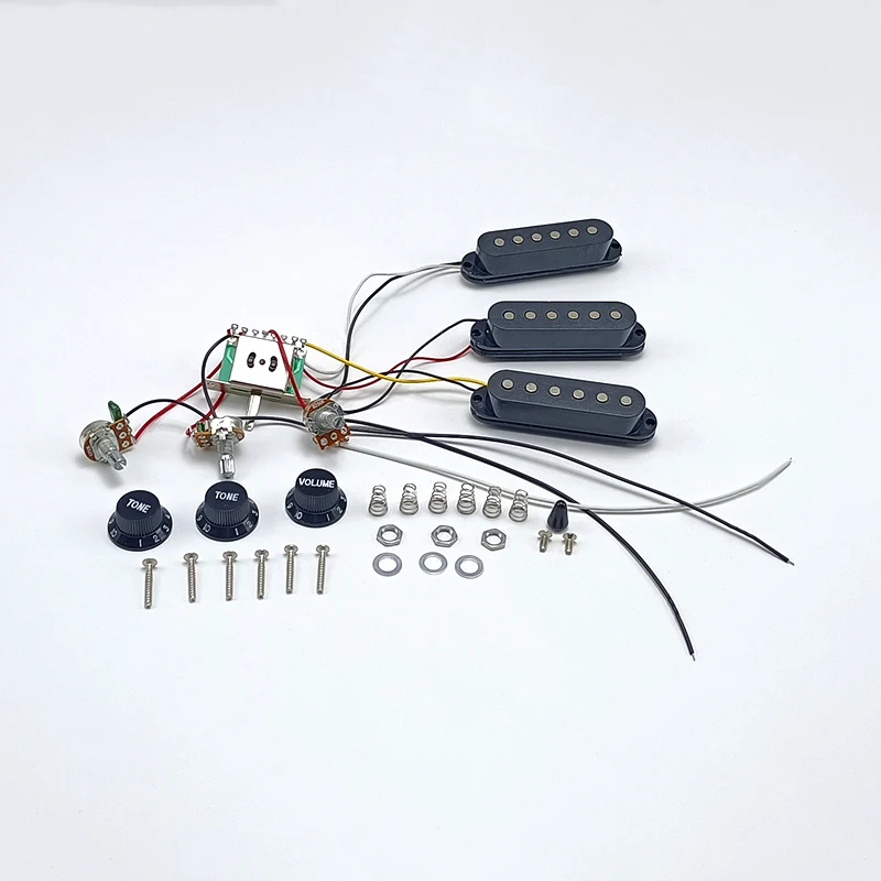 

Electric Guitar Pickup Wiring Harness Prewired 5-Way Switch 2T1V SSS Pickup for ST Electric Guitar Black/White