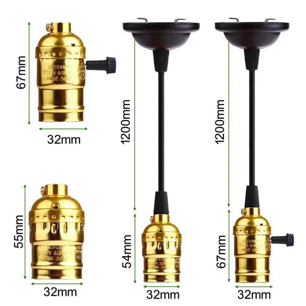 Lamp Holder Retro Vintage E26 E27 Screw Bulb Socket Aluminum Shell With Switch Pendant Lighting Lampholder Ceiling Light Base