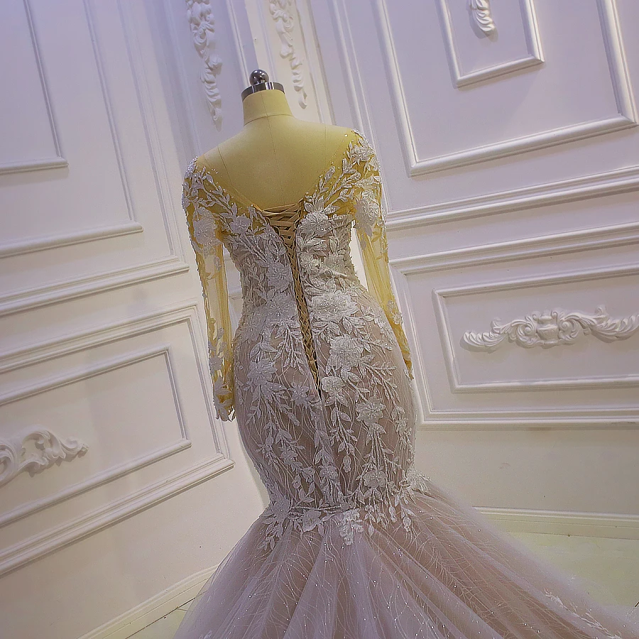 sachin and babi light blue dress Customized AM1195 Long Sleeve Champagne Color New Design Lace Mermaid Dress