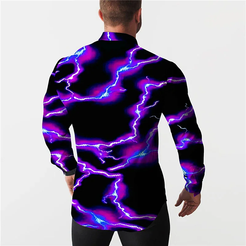 Luxury Fashion Men's Shirts Single Breasted Casual Shirts Night Lightning Long Sleeve Top Men's Hawaiian Prom Plus Size 6XL