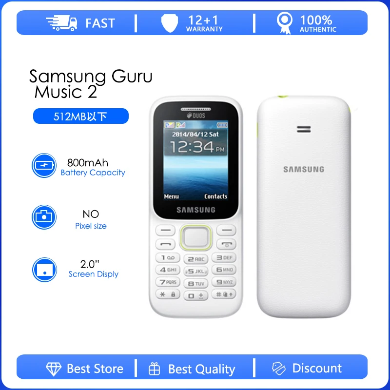 

Samsung B310E Refurbished-Original Unlocked Samsung Guru Music 2 Cell phone Dual sim card mobile phone English/Russian keyboard