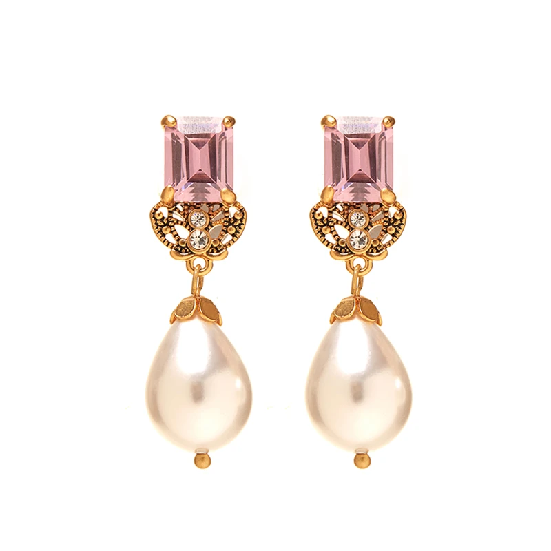 

Purple Gemstone Stud Earrings Pearl Pendant Earring S925 Sterling Silver Pin 18K Gold Plated Fashion Elegant Jewelry Accessories