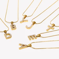 E.B.belle Delicated Waterproof Pearl Letter Necklace Minimalist Stainless Steel Thin Snake Chain Initial Necklace For Women