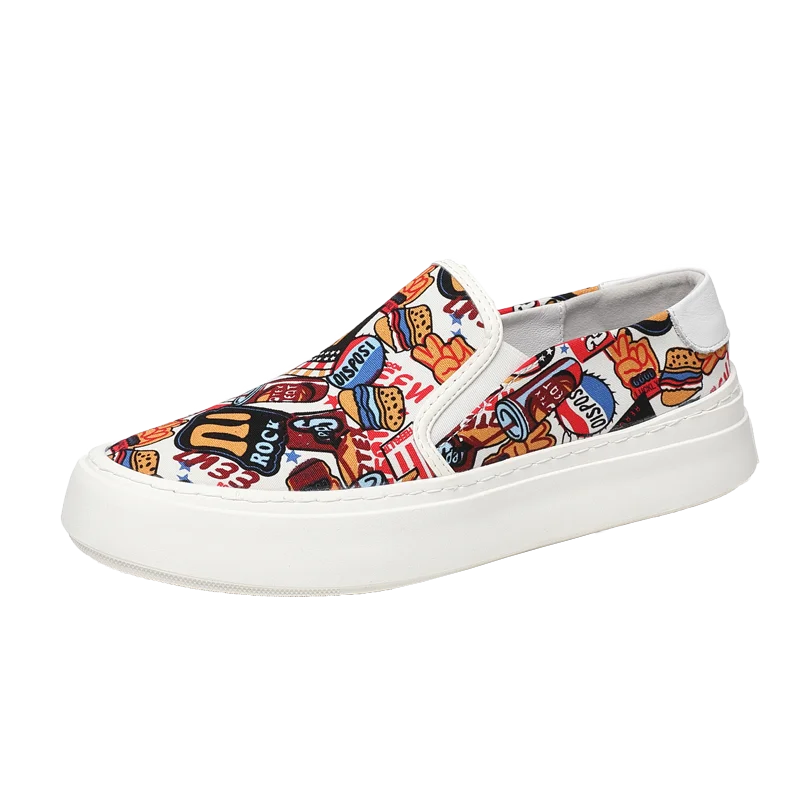 Thick sole new Korean version of the trend men's slip-on shoes breathable personality casual loafers printed cloth shoes fashion 6