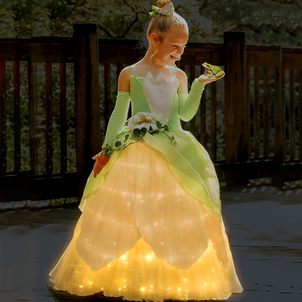 Uporpor Tiana Robe princesse pour filles, costume de cosplay pour