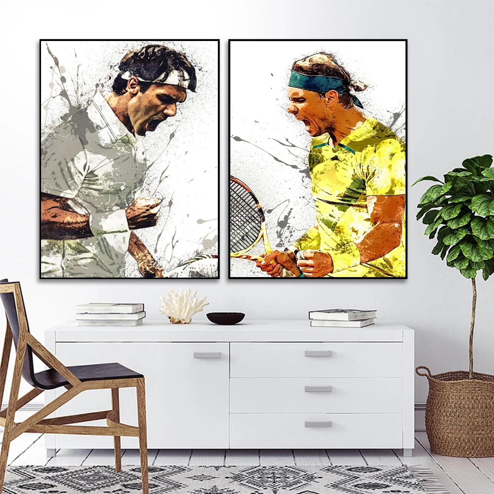 

Modern Sports Poster Tennis Player Federer Portrait Canvas Painting Wall Home Decor Picture For Living Room Bedroom Frameless