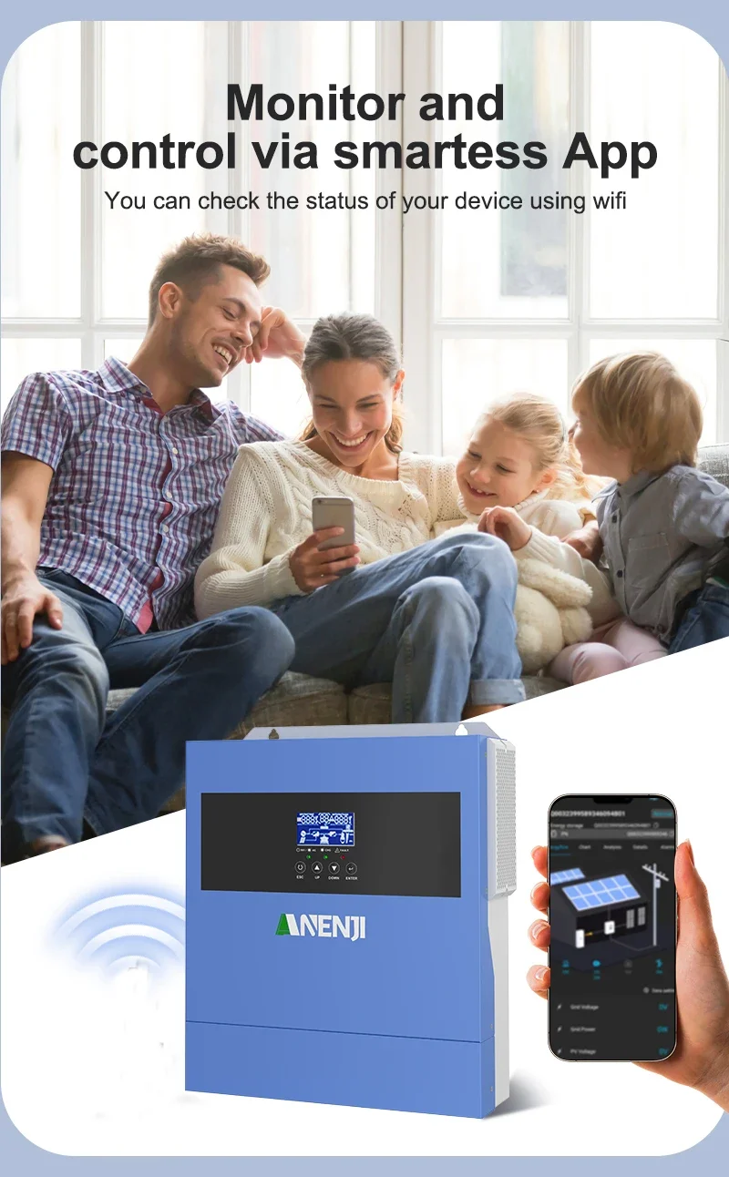 Hybrid Solar Inverter 4.2KW 24V On Grid Off Grid 230Vac MPPT Pure Sine Wave Inverter 100A Solar Charger PV 60-500VDC with WIFI