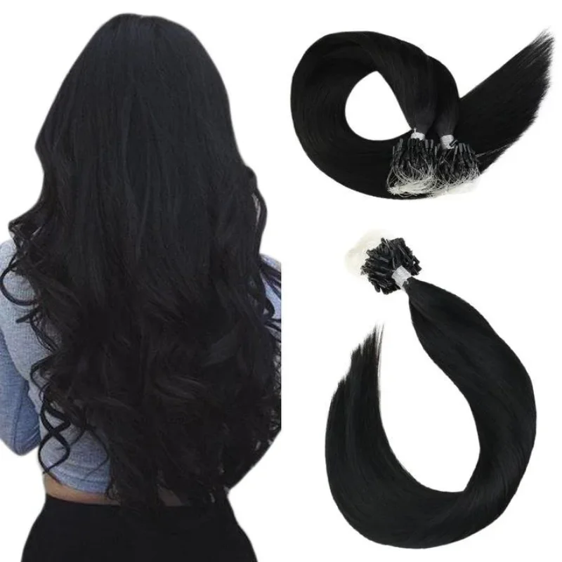 LaaVoo Remy Micro Link Hair Extensions Human Hair 50G 14-24inch Brazilian Natural Straight Human Prebonded Micro Loop
