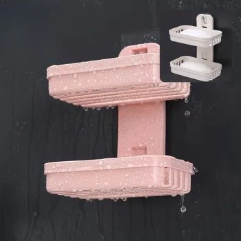 1 Set of Double-layer Soap Boxes, Beige and Pink, Waterproof and Mildew Resistant, Suitable for Use in Bathrooms and Kitchens 1
