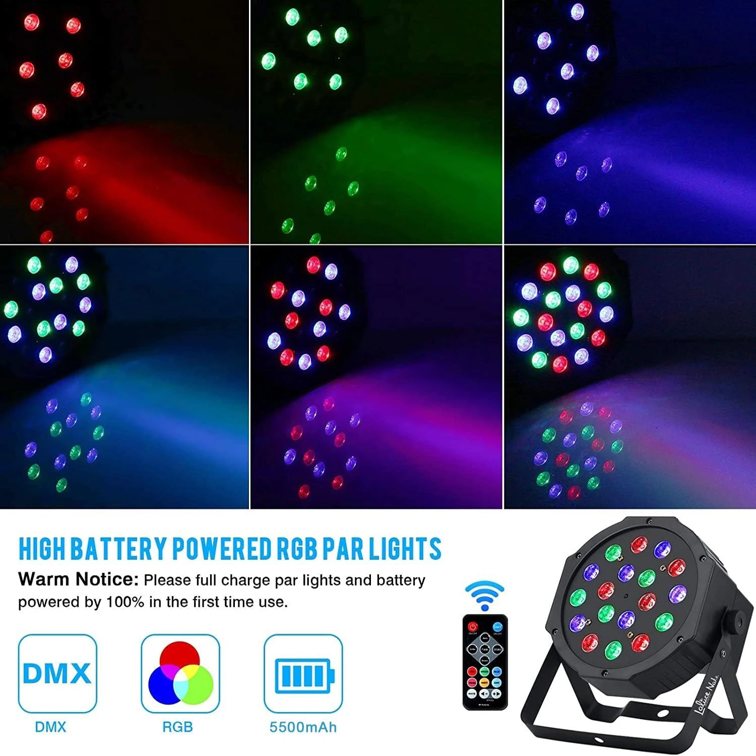 18W LED Stage Lights RGB DJ LED Par Light Remote&DMX Controlled Sound Activated Auto Play Uplights for Wedding Birthday Christma