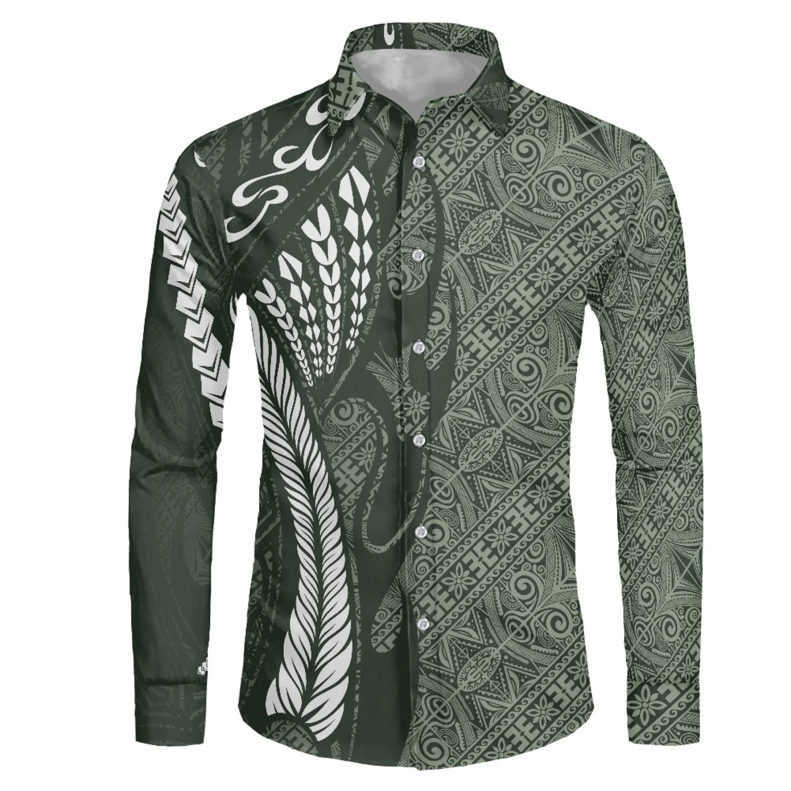 

Polynesian Tribal Fijian ​​​​​​​​​​Totem Tattoo Prints Men Shirts Long Sleeve Stand Collar Male Shirt Slim Fit Popular Designs