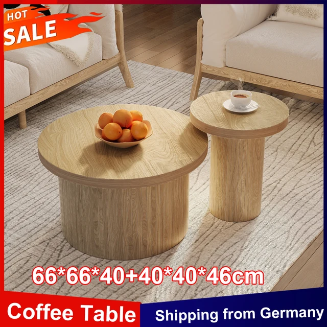 Anajqaqia Lot de 2 tables basses 66*66*40+40*40*46 cm, table ronde double, table d'appoint, table de salon multifonctionnelle 1