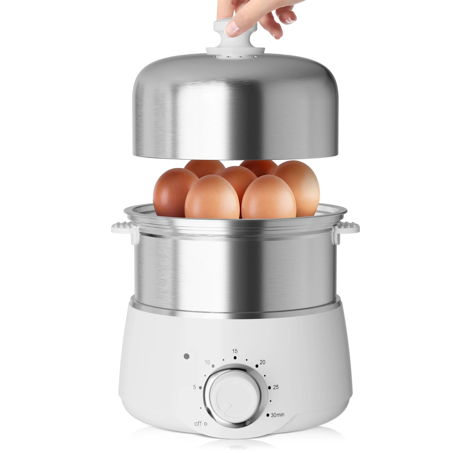 Egg Cooker-CACHOO 14-Egg Capacity Electric Hard Boiled Stainless Steel Egg Cooker with 30-Min Timer and Auto Shut-Off