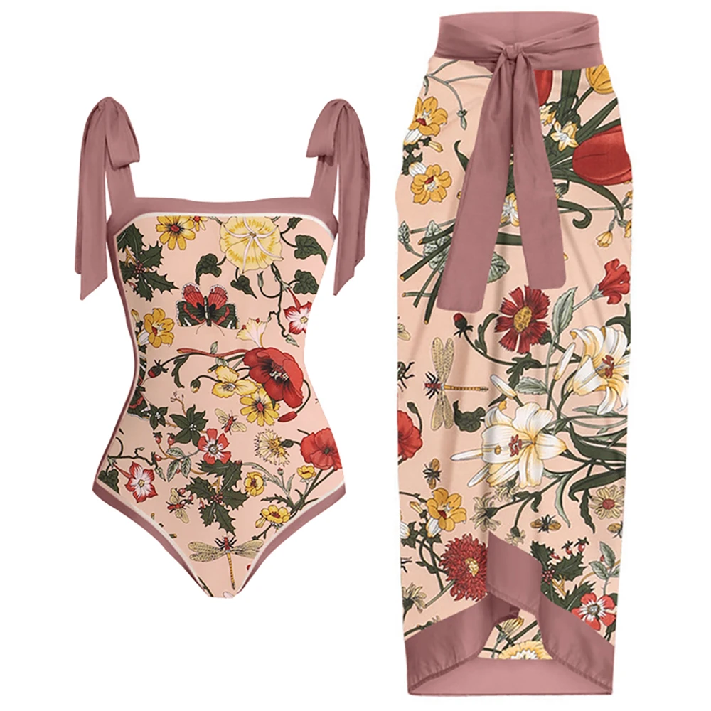 

Sexy Printed Bikini Set One-piece Swimsuits with Cover-ups Push Up women Bathing Suit Beach Wear 2022 Summer Swimminng Swimwear