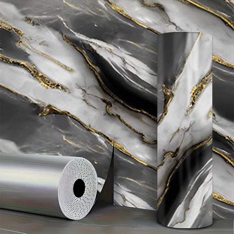 สติกเกอร์ติดผนังลายกระเบื้องเซรามิกกันน้ำ ลายหินอ่อน PVC สำหรับตกแต่งห้องนั่งเล่น ห้องครัว ห้องนอน 1