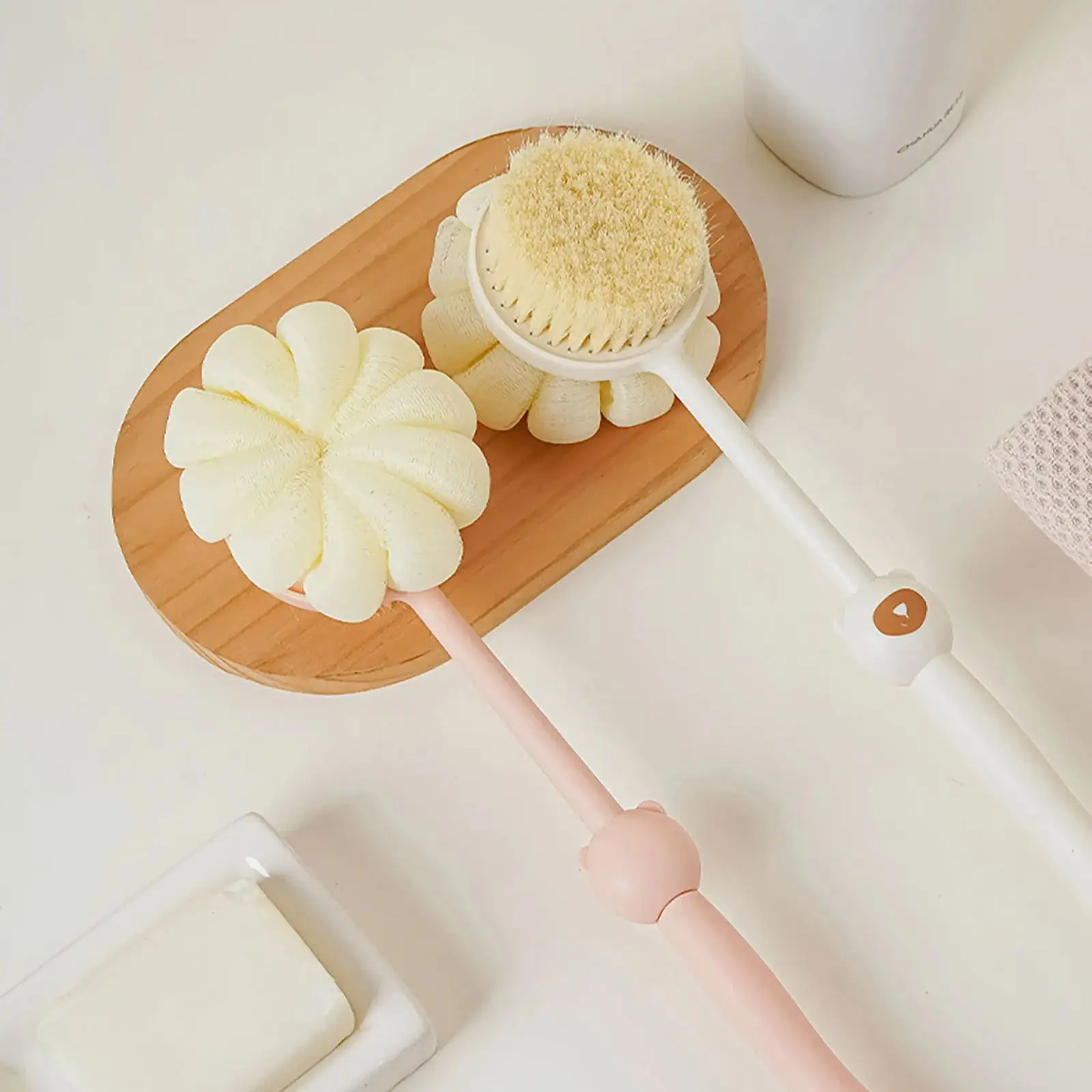 Pink Silicone Double Sided Shower Brush Gentle Exfoliating