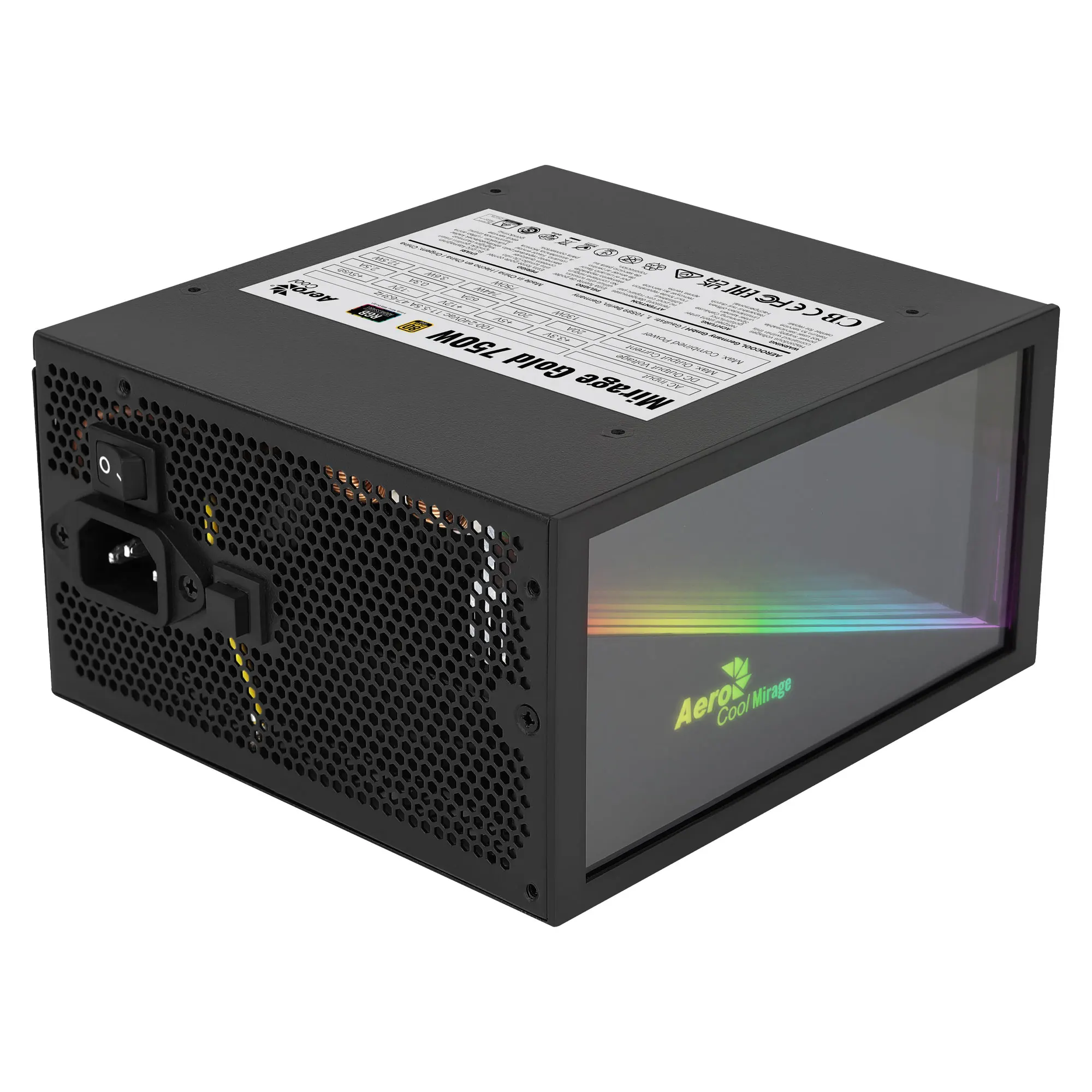 Aerocool Miragegold Fonte de Alimentação do pc 750w 80 Mais Ouro Fonte de Computador Espelho Infinito Rgb Capacitores Japoneses Preto - Imagem 3