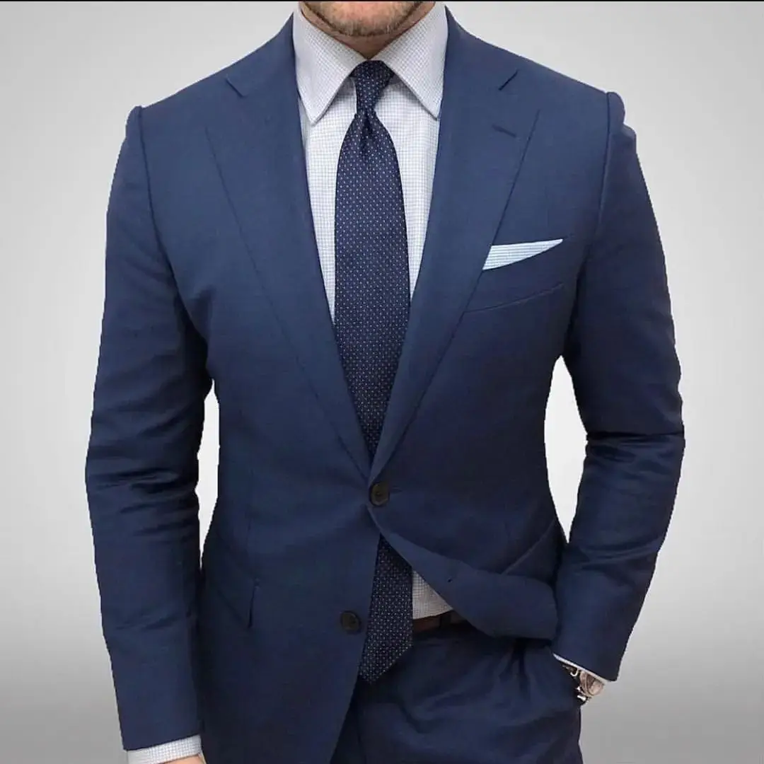 

Navy Blue Notch Lapel Formal Business Wedding Suits For Men Slim Fit Fashion Custom Made Male Tuxedos Conjuntos De Chaqueta