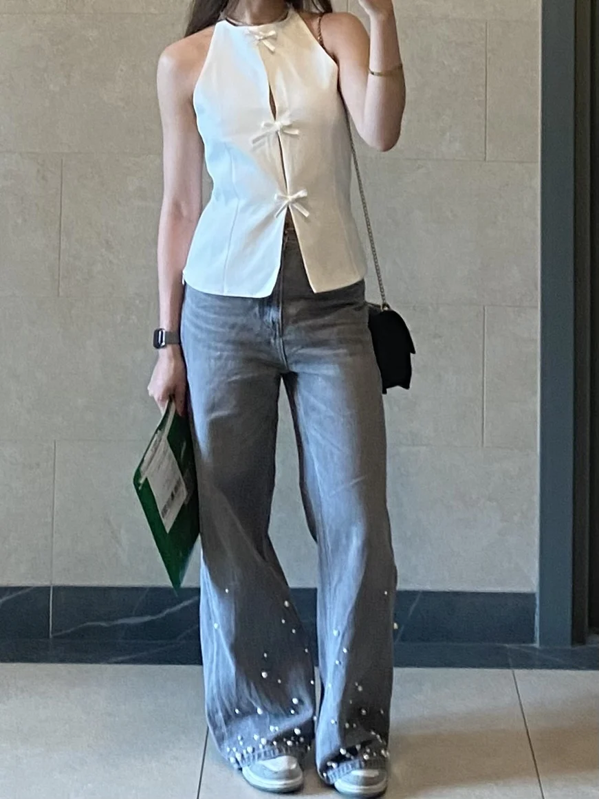 Elegant Bow Backless Halter Tank Top for Modern Women photo review