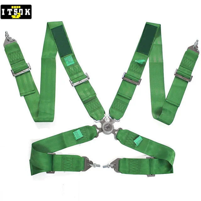 TAKA Green Seat Belt 3" 4 Point SnapOn Racing JDM Camlock Adjustable
