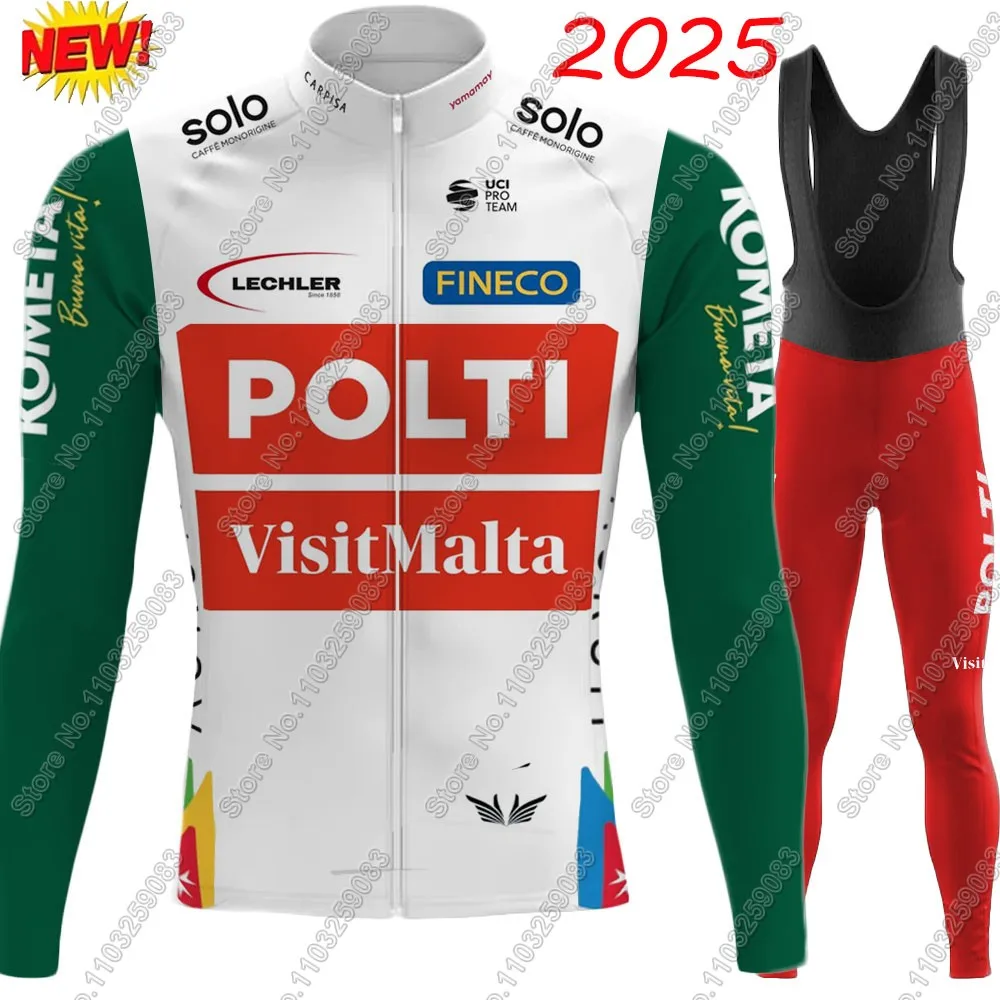 Polti Visitmalta Team Cycling Jersey Set Long Sleeve Kometa Italy Cycling Clothing Bike Thermal Jacket Suit Pants Bib MTB