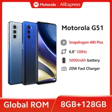 Global Rom Original Motorola Moto G51 Smart Phone Blue 6.8inch Snapdragon 480 Plus 5000mAh 50MP Main Camera