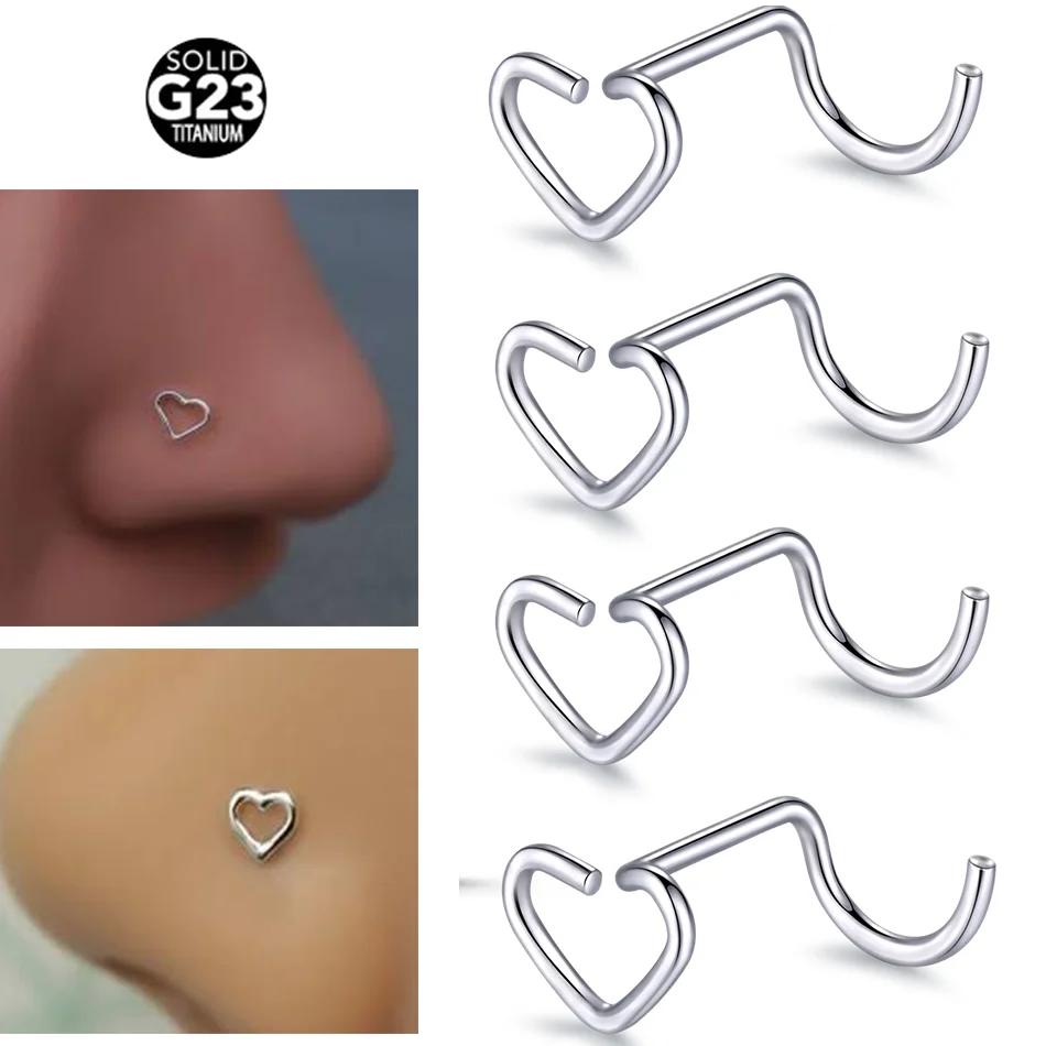 G23 Titanium Curved Nose Bone Ring Stud for Women Men Heart Nose Stud