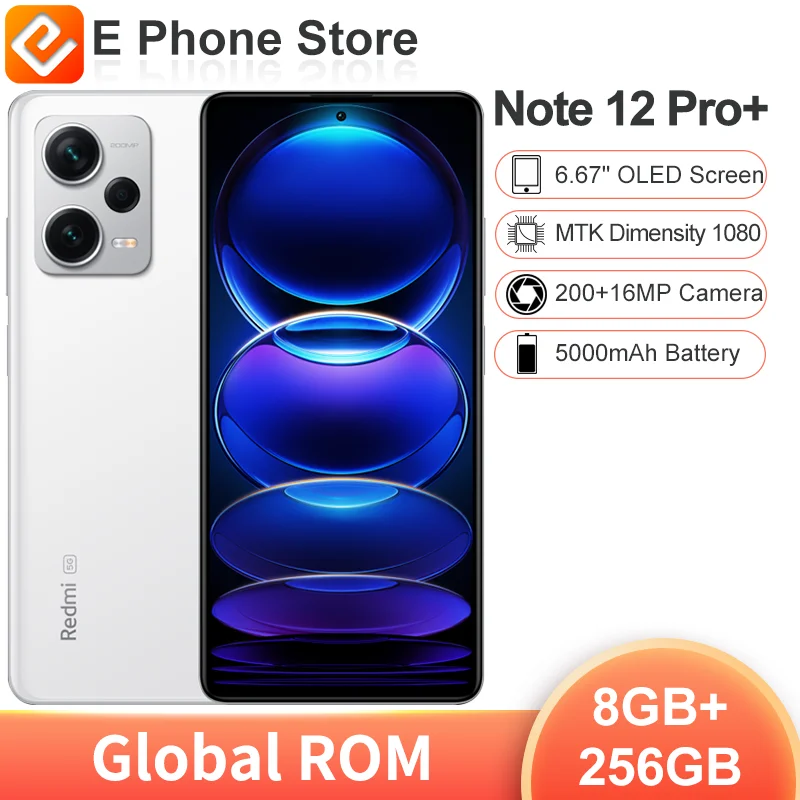 Global Rom Xiaomi Redmi Note 12 Pro + 8Gb + 256Gb Mtk Dimensity 1080 6.67 "Schermo Oled 200Mp + 16Mp Fotocamera 5000Mah Batteria 120W