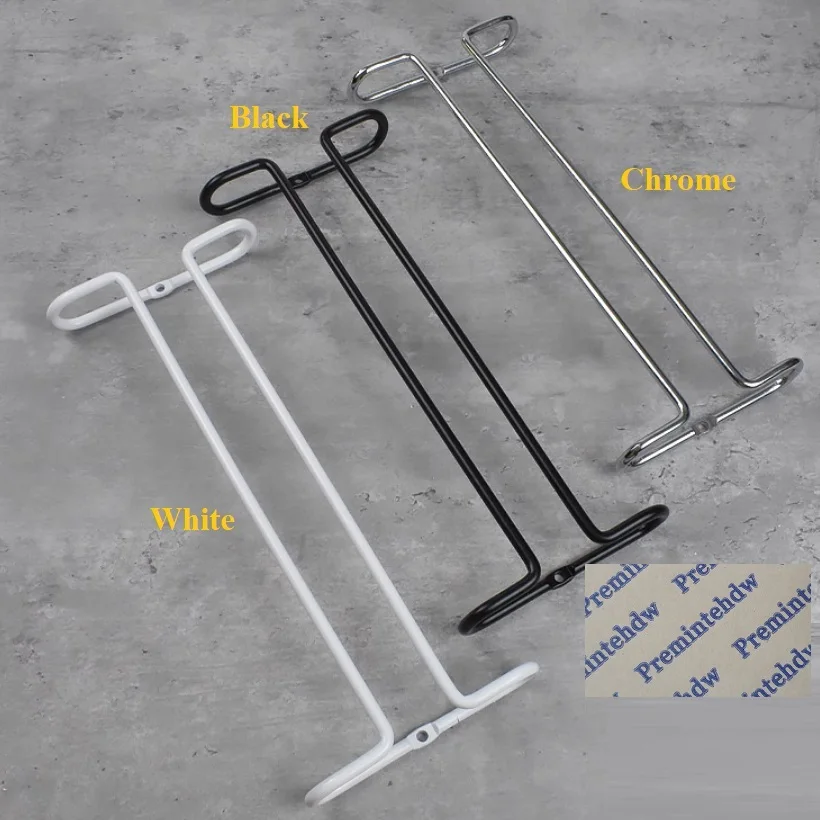 2Pcs Wine Glass Goblet Stemware Wire Rack Holder Storage Hanger Under Cabinet Mounting Shelf Chrome Matte Black White