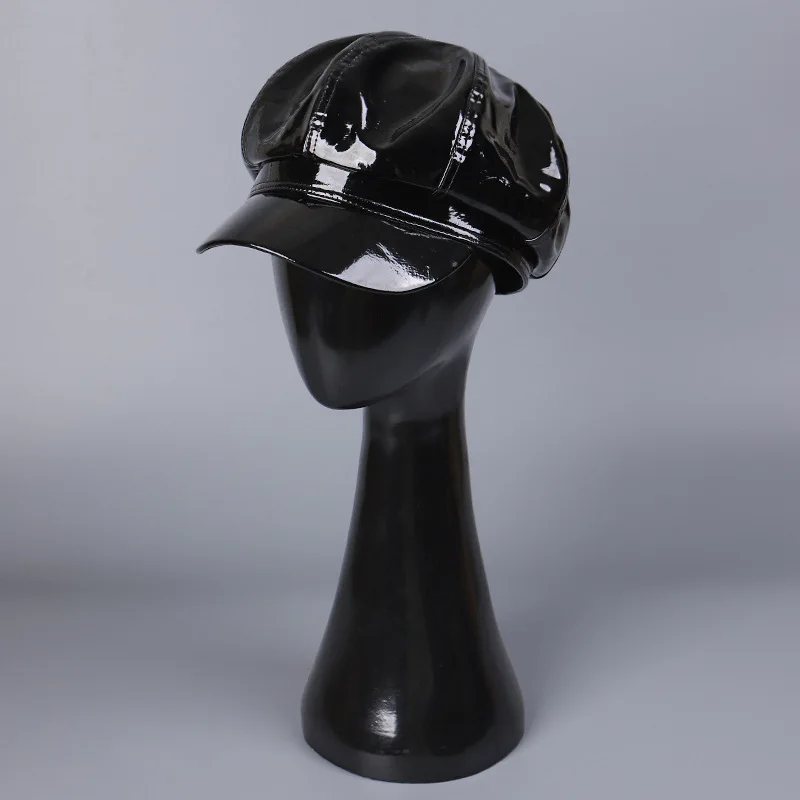Women Solid Winter Cap Faux Leather Newsboy Hat Flat Hat Cabbie Beret Lady Fashion Octagonal