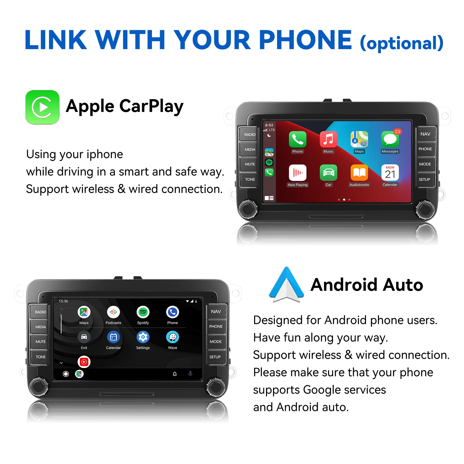 ESSGOO Car Radio 2 din Android Auto Stereo For VW Volkswagen Skoda Seat Golf Passat 7 inch WiFi CarPlay Multimedia Video Player