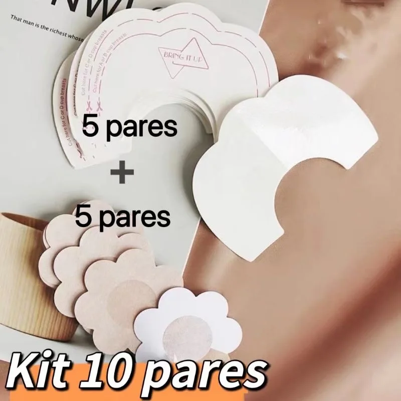 Kit 10 Tapa-Seios Invisível Adesivo Protetor + 10 Adesivos Levanta Seios