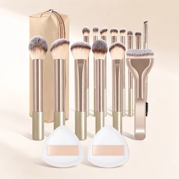 Set di 17 pennelli per trucco con spugnetta per cipria, pennelli morbidi per fondotinta, blush, contouring, cipria e ombretto, strumento cosmetico professionale