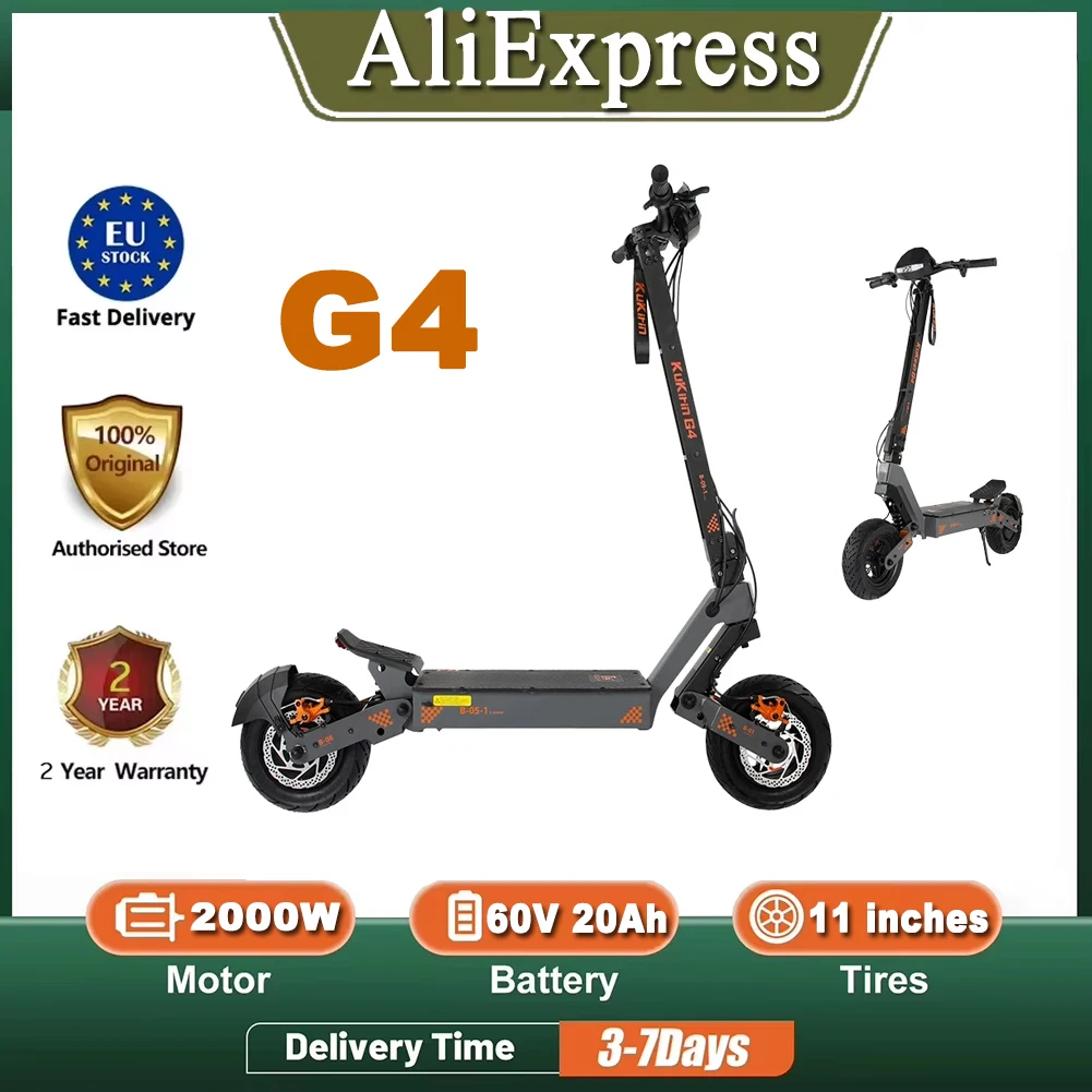 Monopattino Elettrico KuKirin G4 2025, Motore 2000W, Batteria 60V 20Ah, Velocità Massima 70km/h, Autonomia 75km, Freni a Disco Anteriori e Posteriori e Freno Elettronico