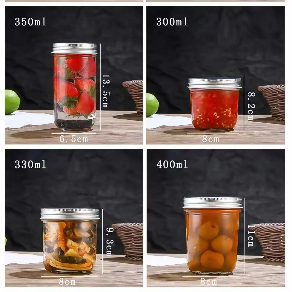 Empty Glass Taper Jar Mason Jar with Screw Metal Lid Family Size 100ML To 730ML MOQ1500 Wholesale Price and Custom Logo Inbox Us 3