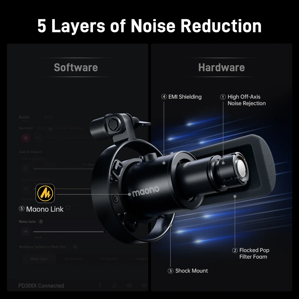 Maono-PD300Xダイナミックマイク,xlr usb,ノイズリダクションマイク