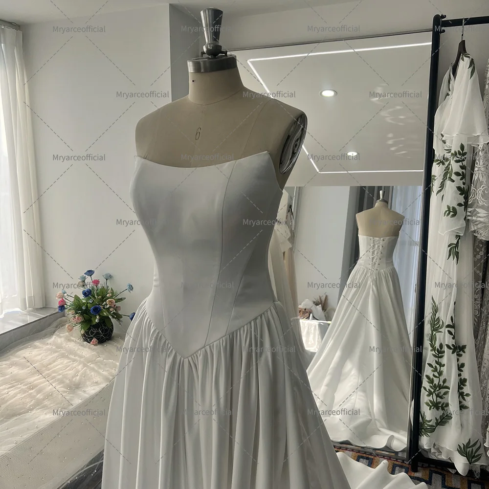 Mryarce 2025 Trends Basque Waist Elegant Wedding Dresses Strapless Silk Satin A Line Bridal Gowns 2