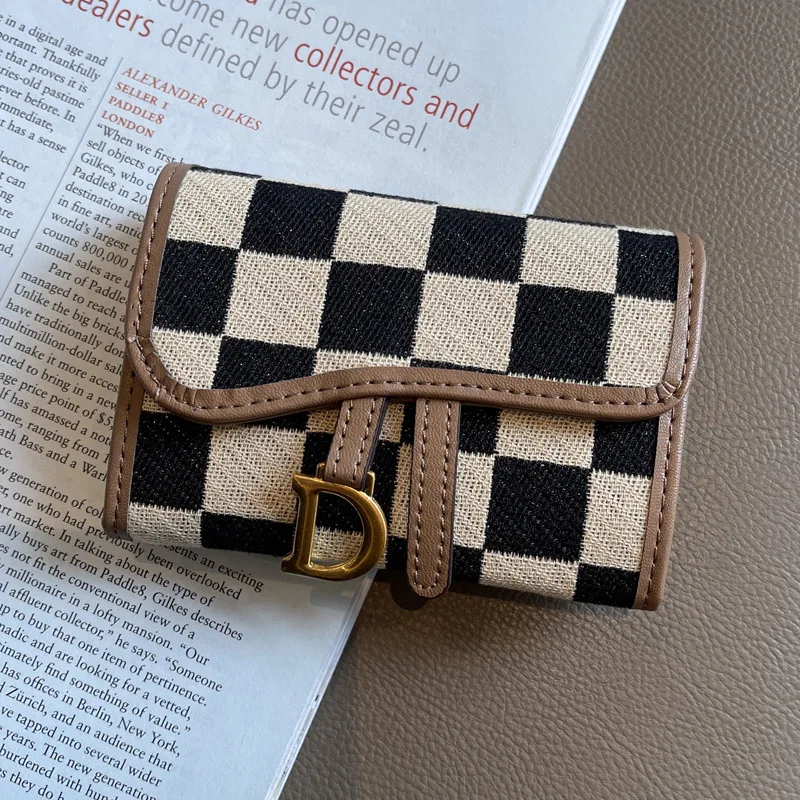 Fashion Checkered Women Card Holders High Quality Canvas Leather