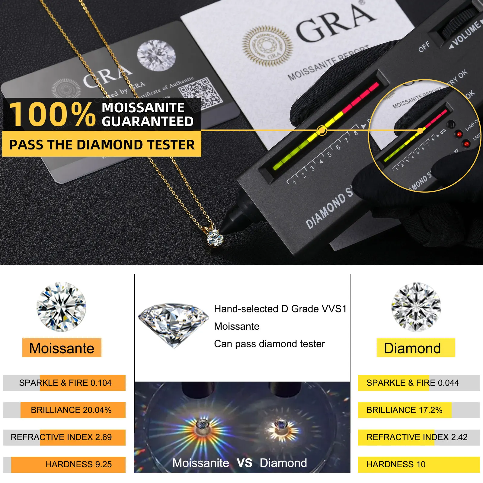 Moissanite silver pendant necklace 0.1-1 Carat Real D VVS Moissanite Pendant Necklace 925 Sterling Silver Birthday Gift