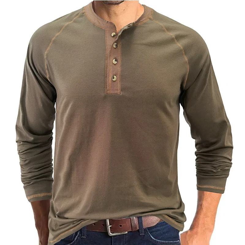 Men's Long Sleeve Button Up Color Block Turtleneck Outdoor Sweatshirt