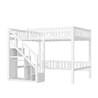 Lit double pour enfants 140x200cm, lit superposé en bois de pin avec barrières de sécurité et armoire-échelle de rangement, blanc 6
