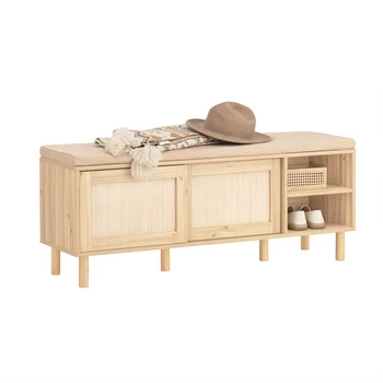Shoe bench with seat with sliding doors