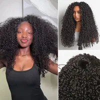 Perruques birmans bouclées demi-sans colle avec cordon de serrage cheveux humains 3 en 1 demi-perruques sans couture Clip Ins rabat sur demi-perruques bouclées profondes 2